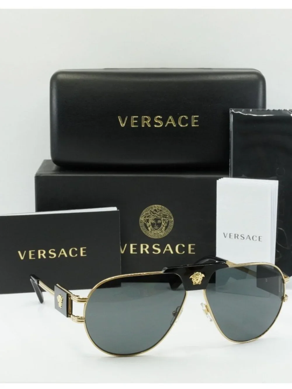 Versace VE2252 100287 Unisex Aviator Sunglasses – Gold / Grey